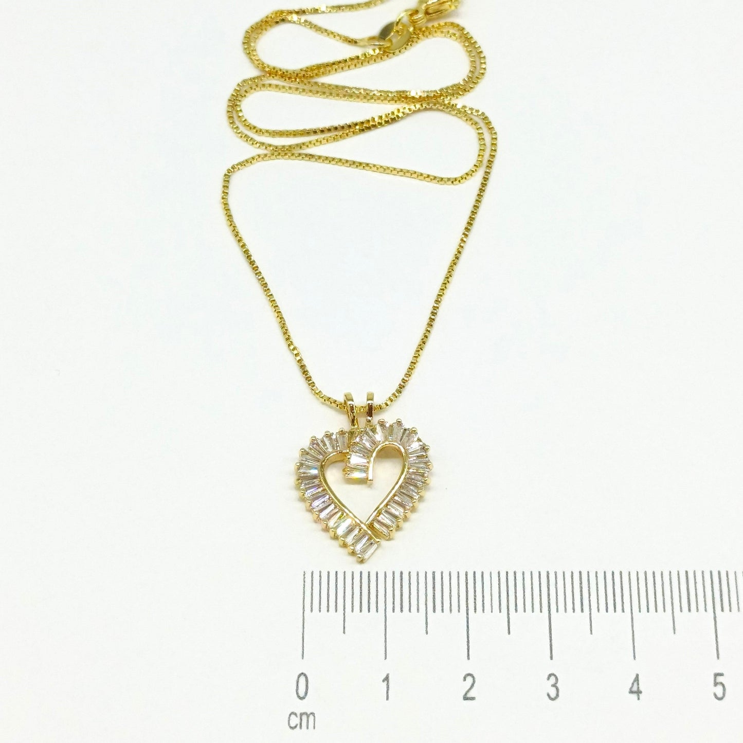 Collar rodio corazon baguette