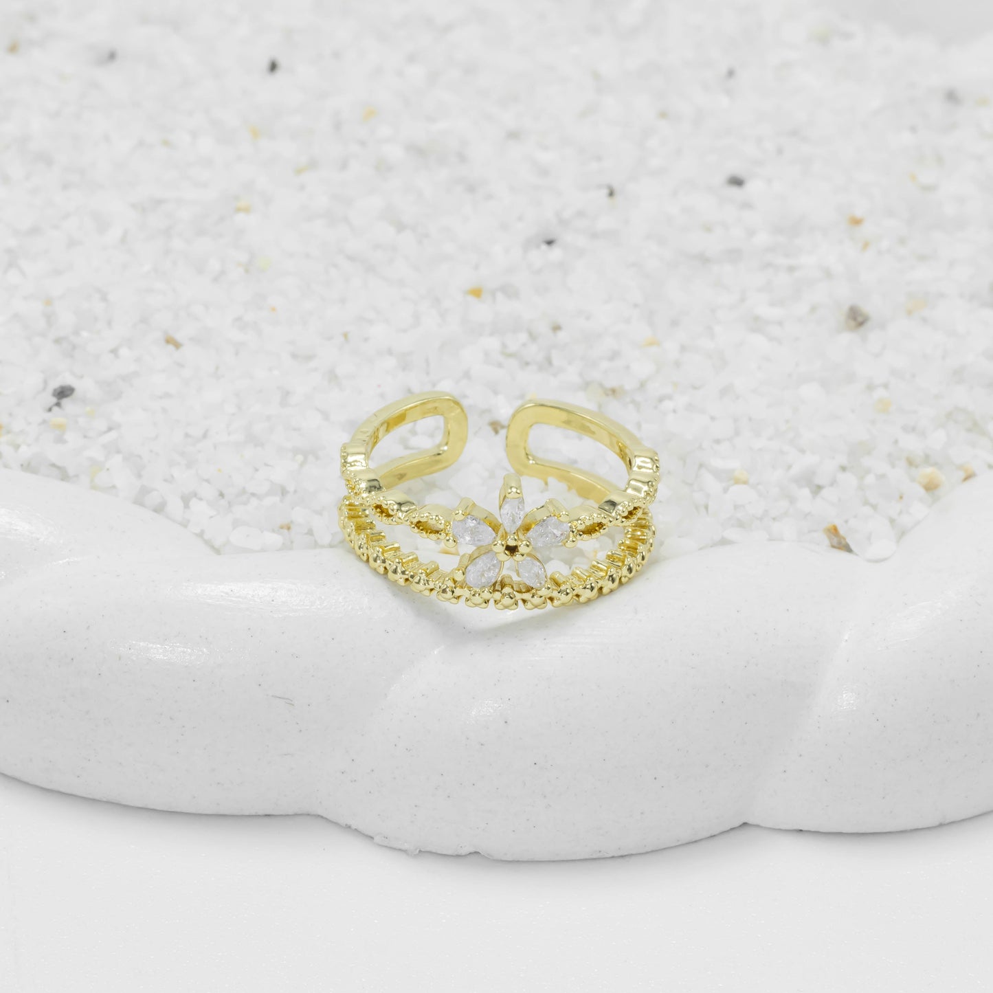 Anillo flor baguette