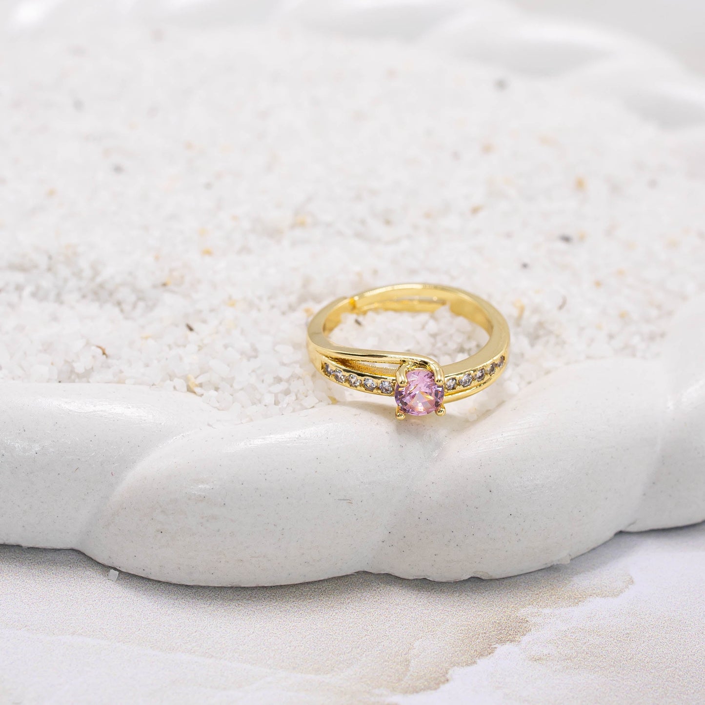 Anillo argolla zircón rosa