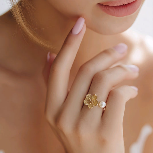 Anillo flor perla