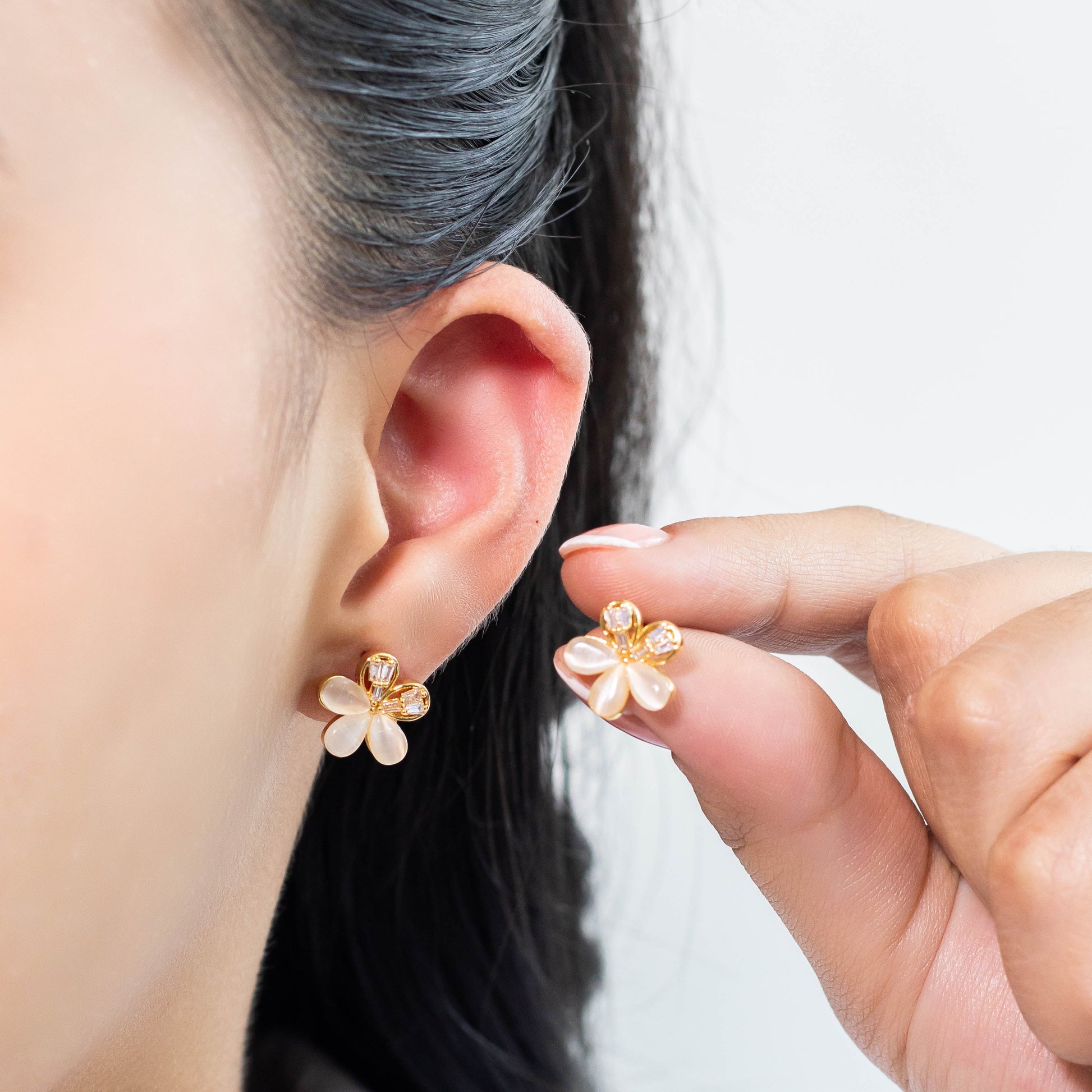 Arete flor gema baguette 