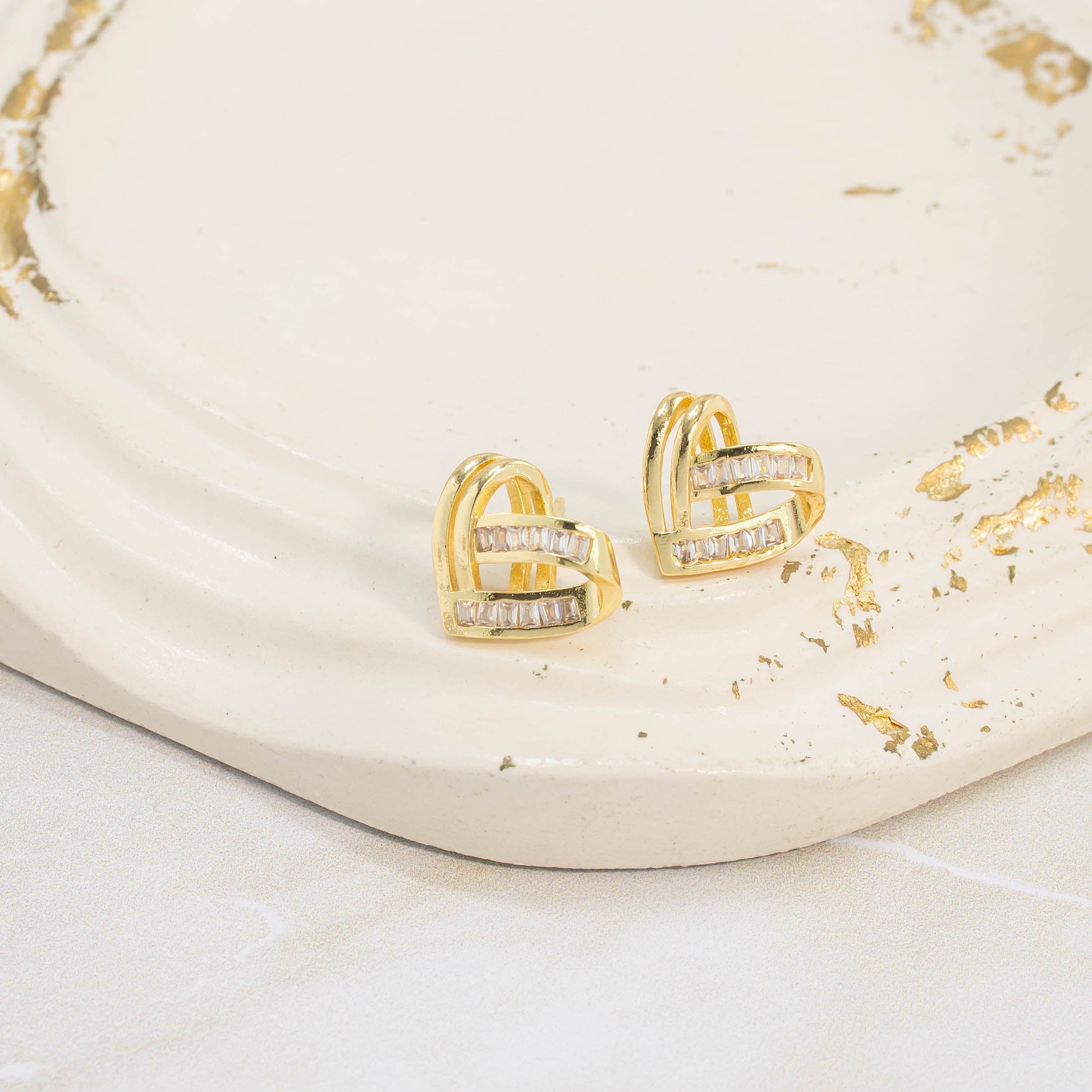 Arete corazón baguete