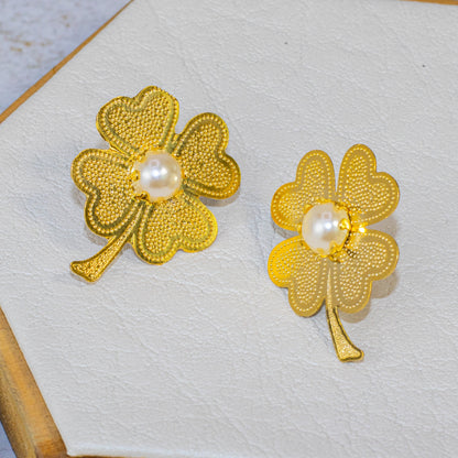 Arete bronce perla trebol