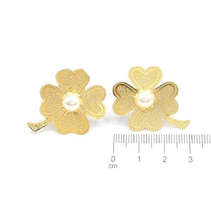 Arete bronce perla trebol Amulí