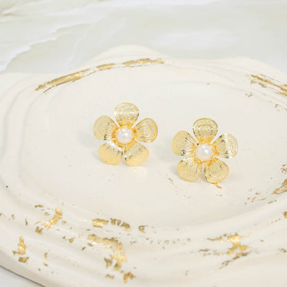 Arete bronce flor perla Amulí