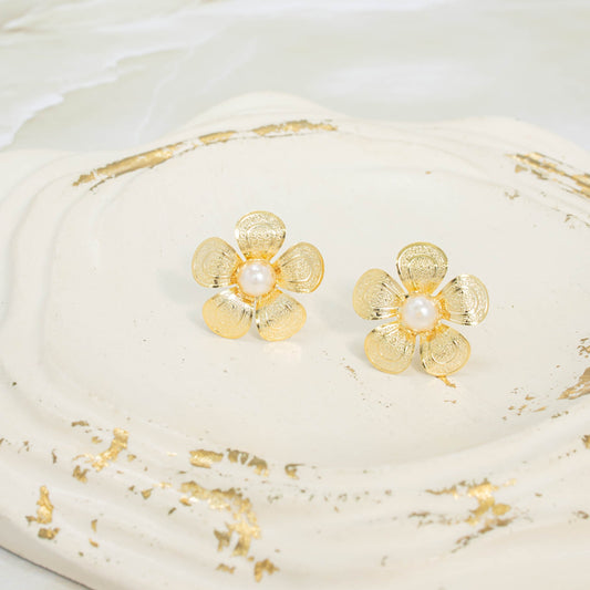 Arete bronce flor perla Amulí