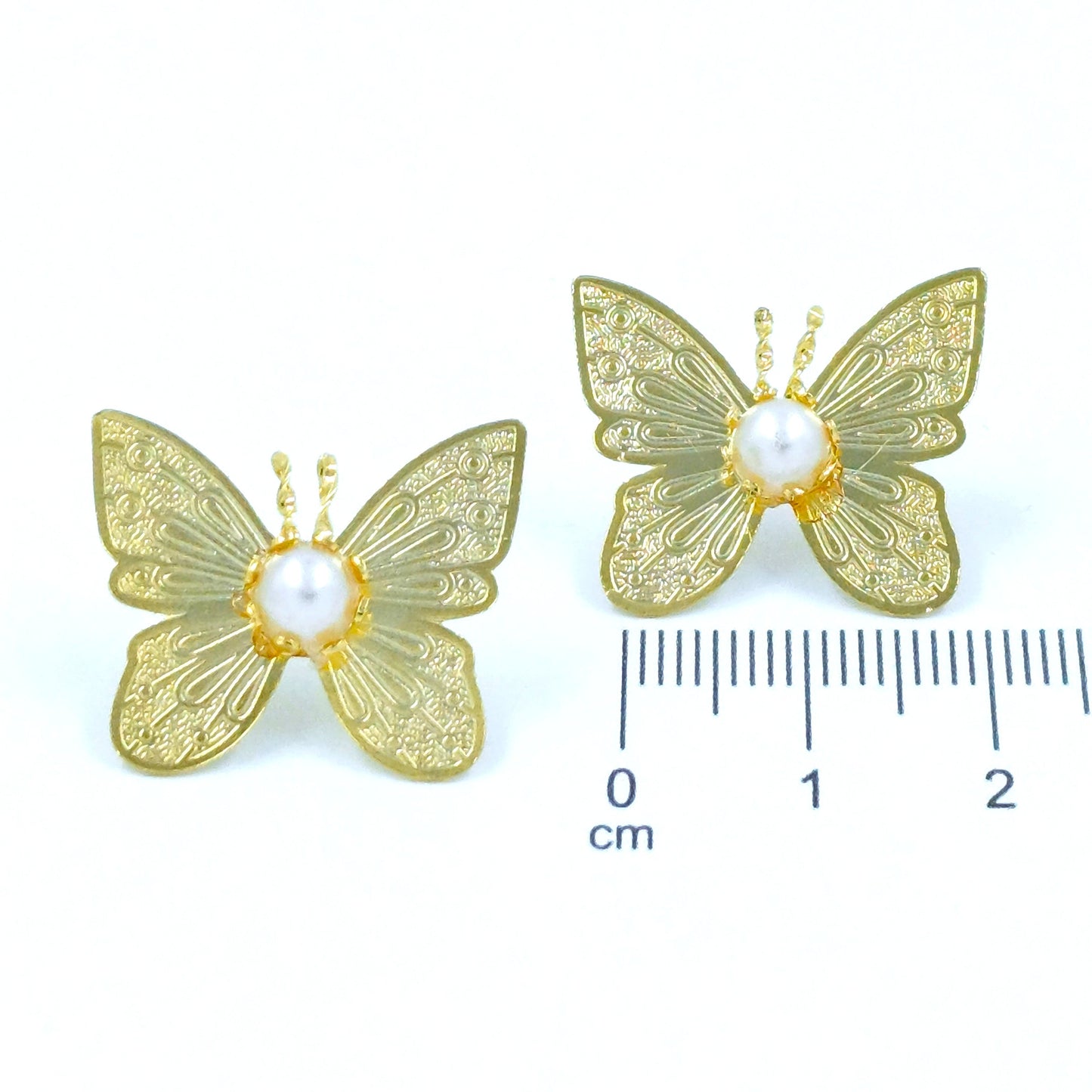 Arete bronce mariposa perla