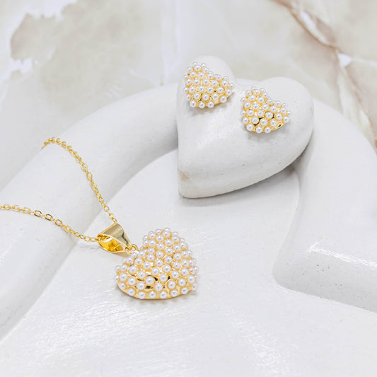 Dúo corazón perlas