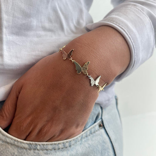 Pulsera tres oros mariposas  Amulí