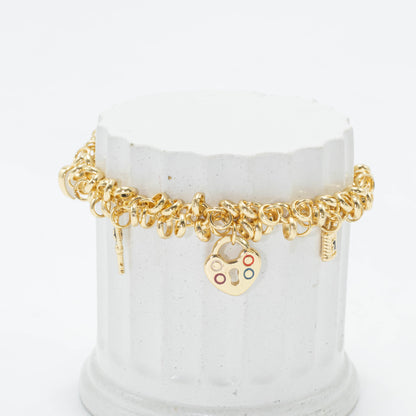 Pulsera dije corazones candados