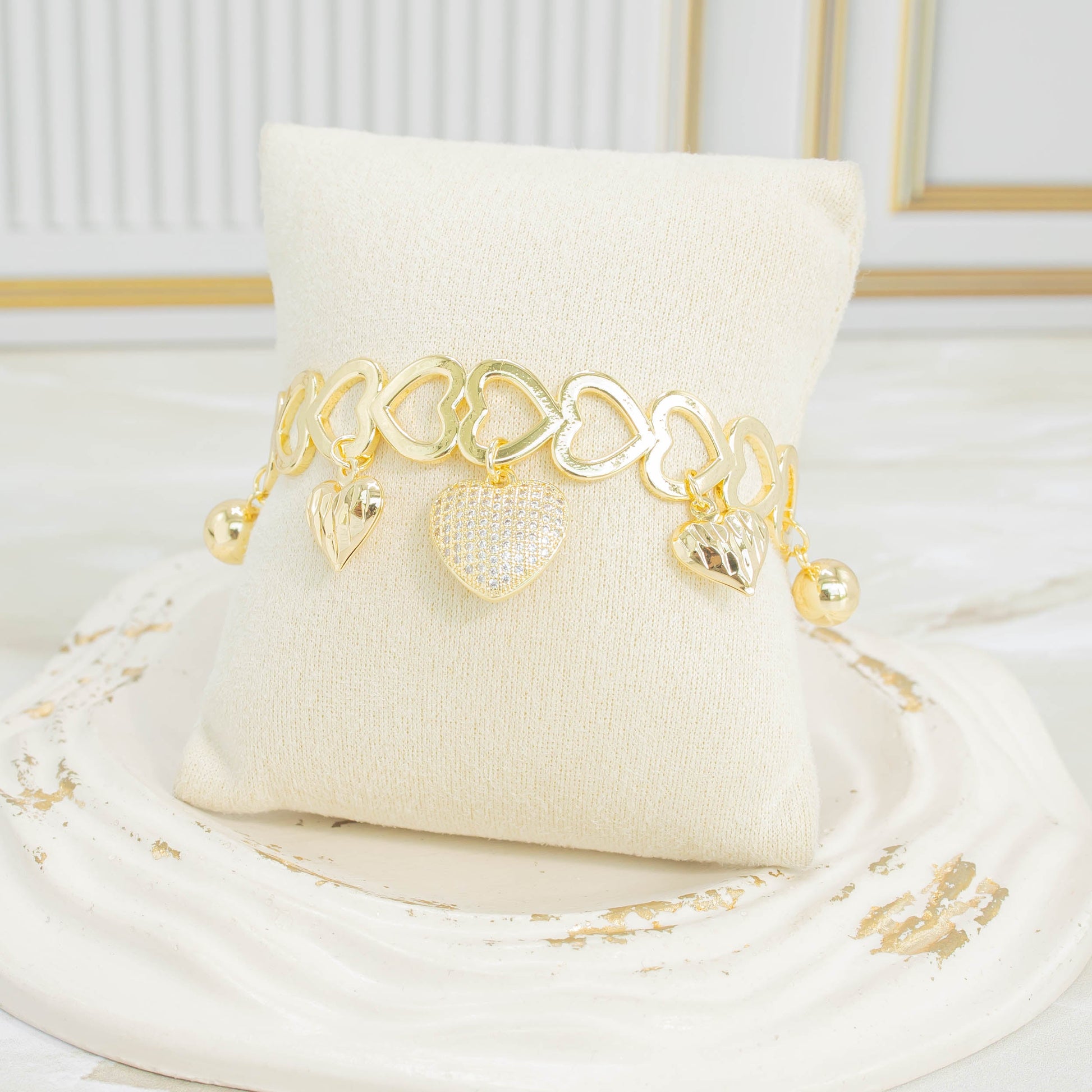 Pulsera dijes corazón  microzircon