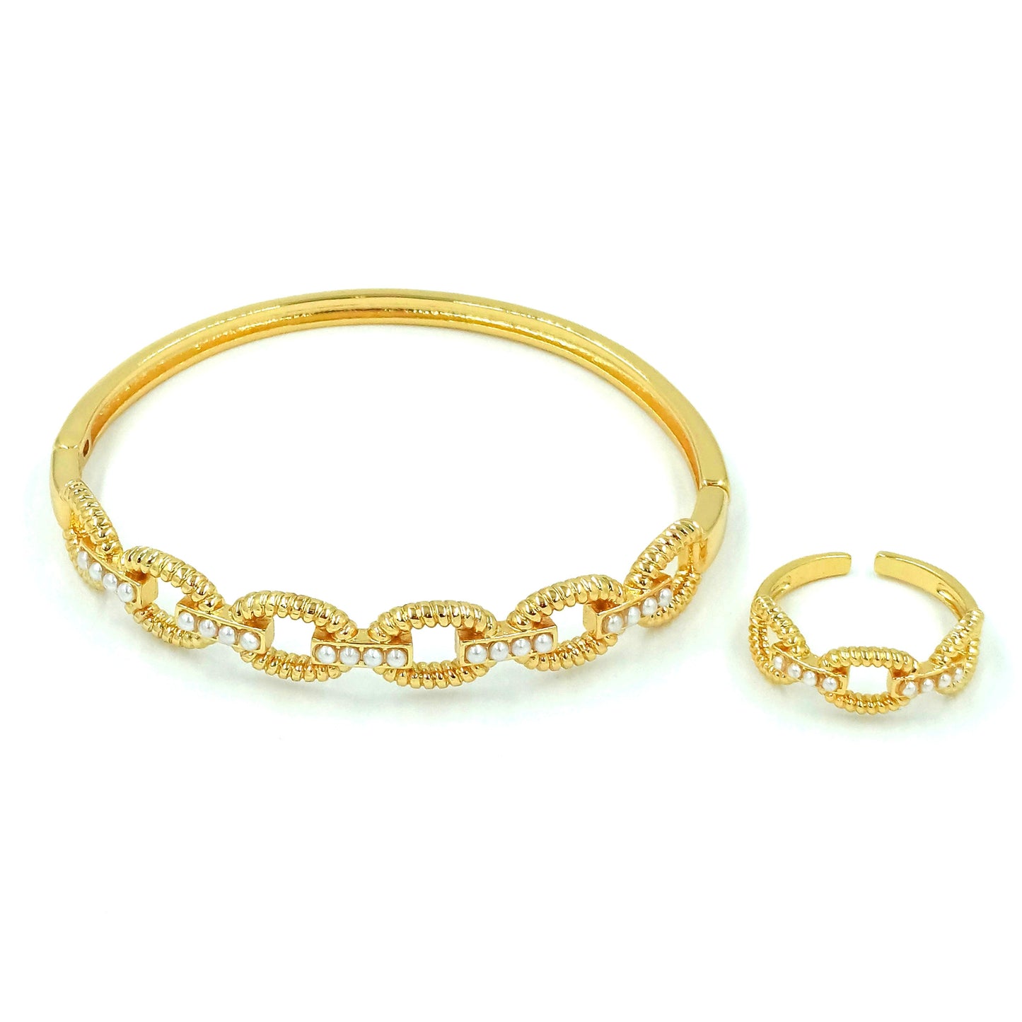 Pulsera + anillo set mini perlas