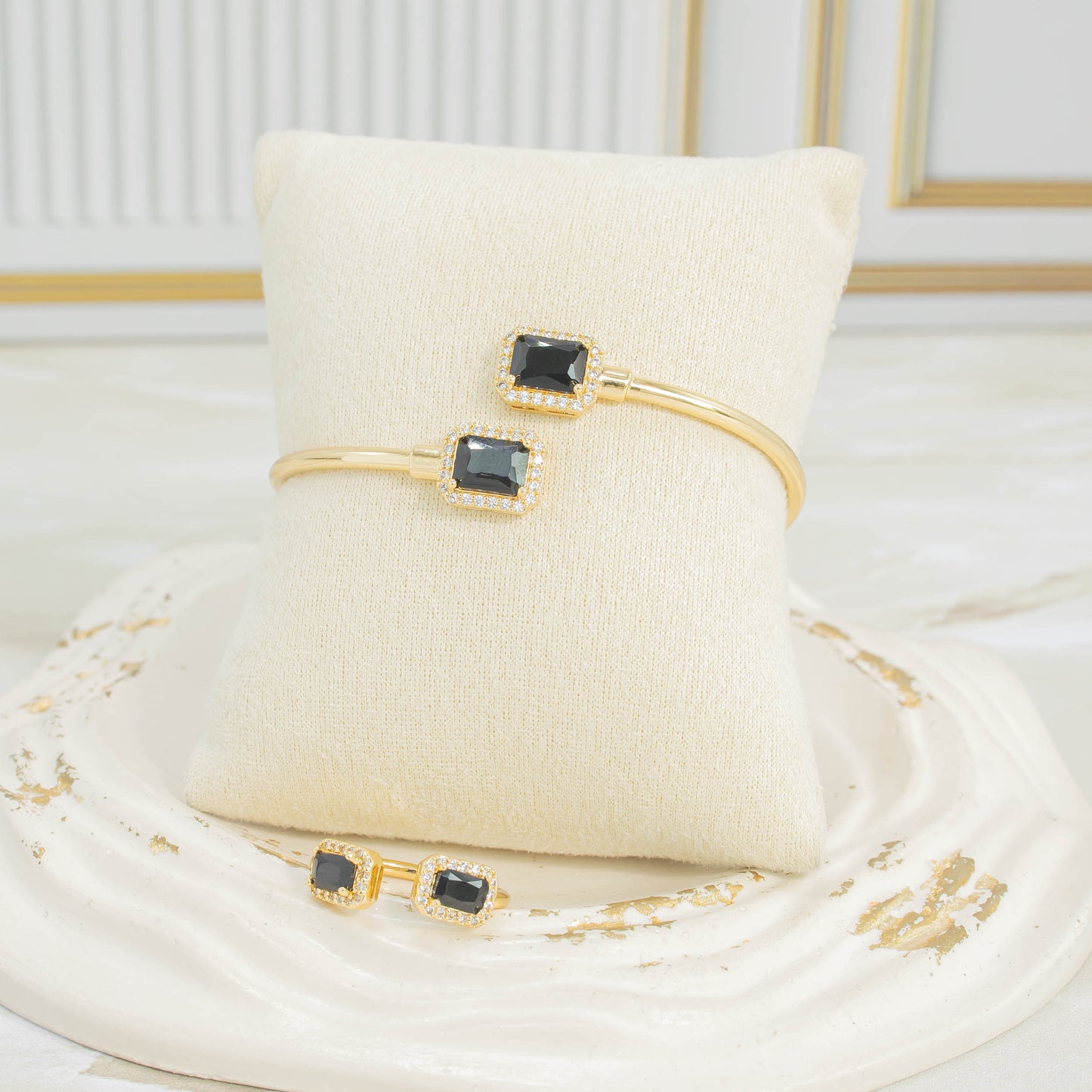 Pulsera + anillo set piedra negra