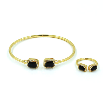 Pulsera + anillo set piedra negra