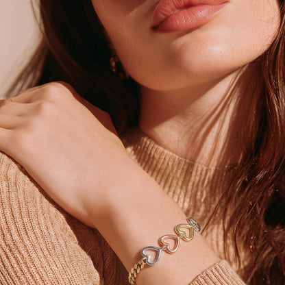 Pulsera corazones 3 oros