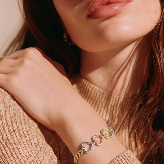 Pulsera corazones 3 oros