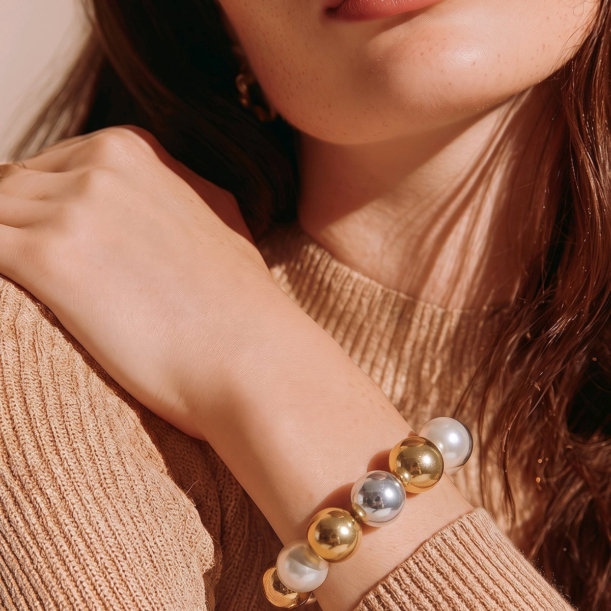Pulsera 2 oros perla