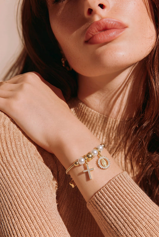 Pulsera tipo pandora vigen cruz