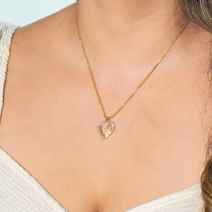 Collar rodio corazon baguette