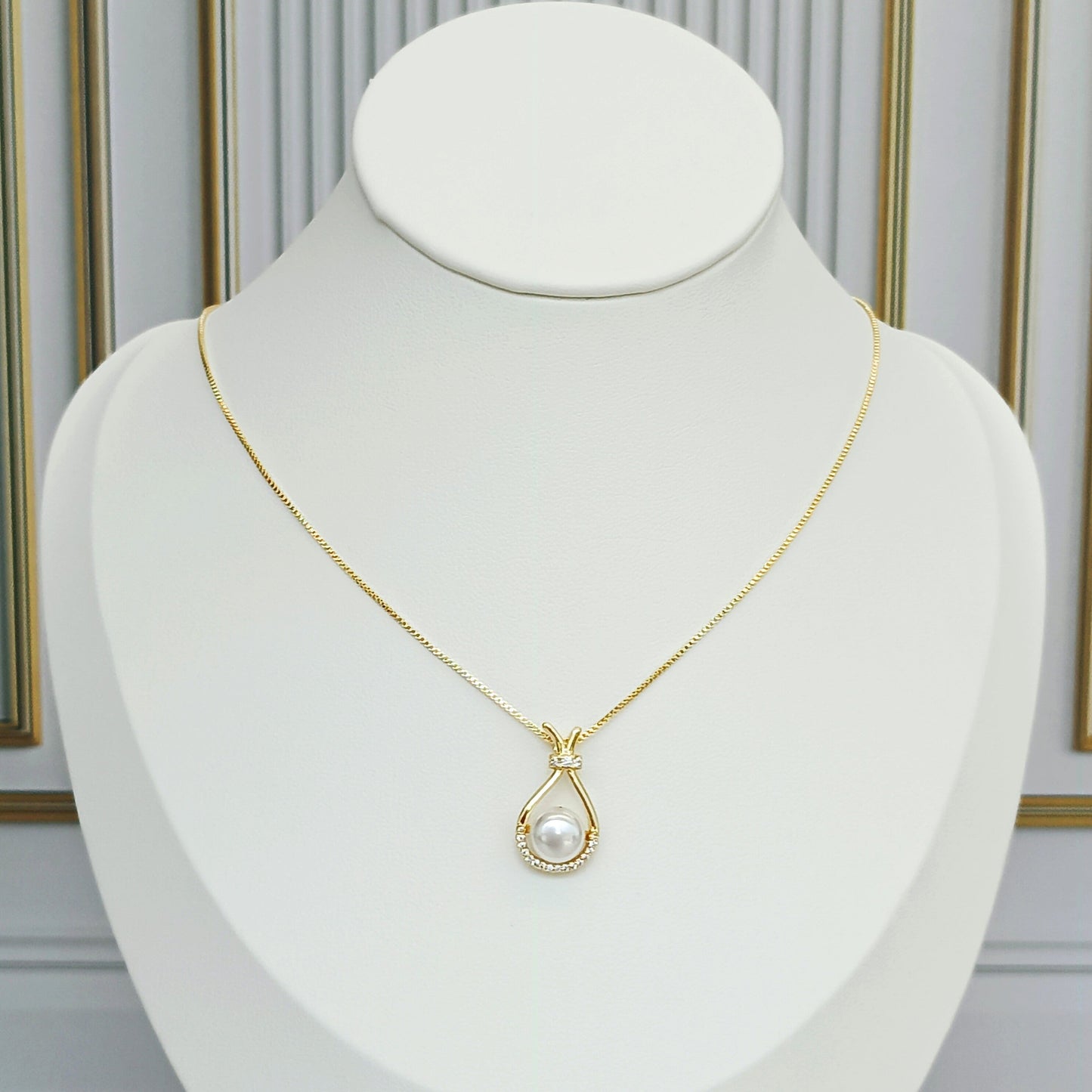 Collar rodio dije perla