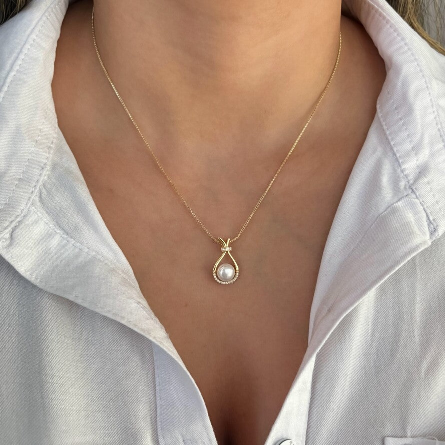 Collar rodio dije perla Amulí