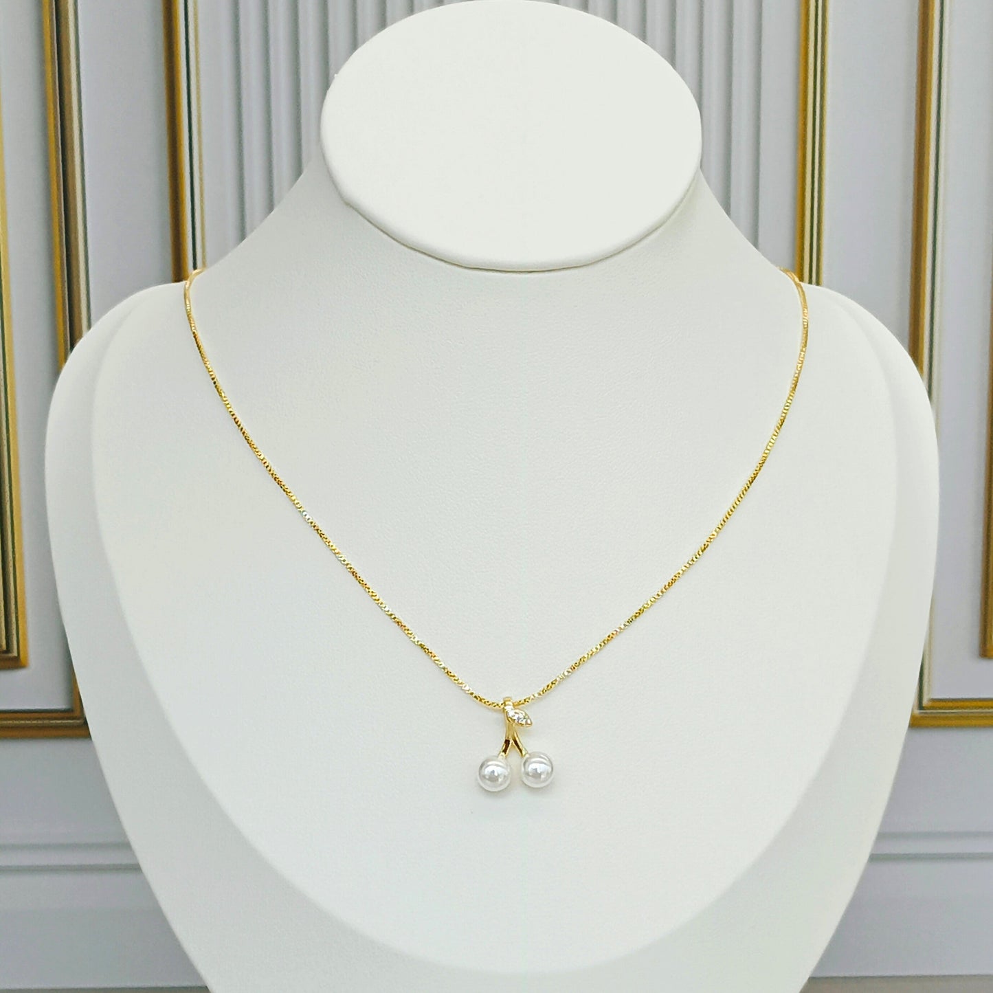 Collar rodio cereza perla