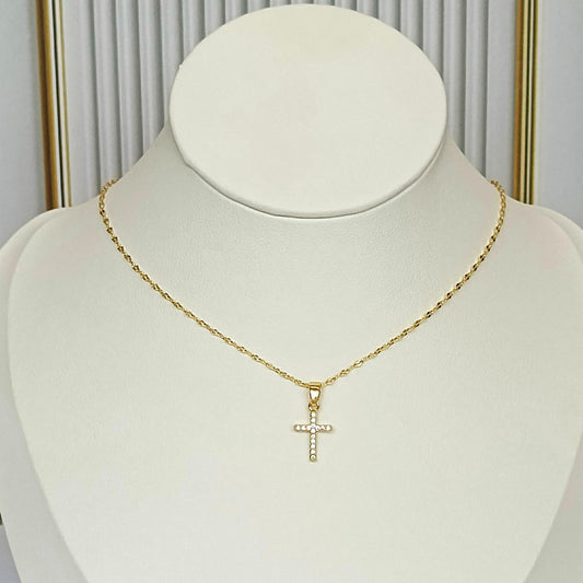 Collar rodio mini cruz