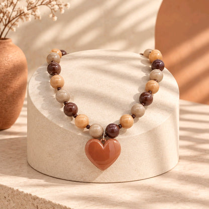 Collar rodio café corazón acre