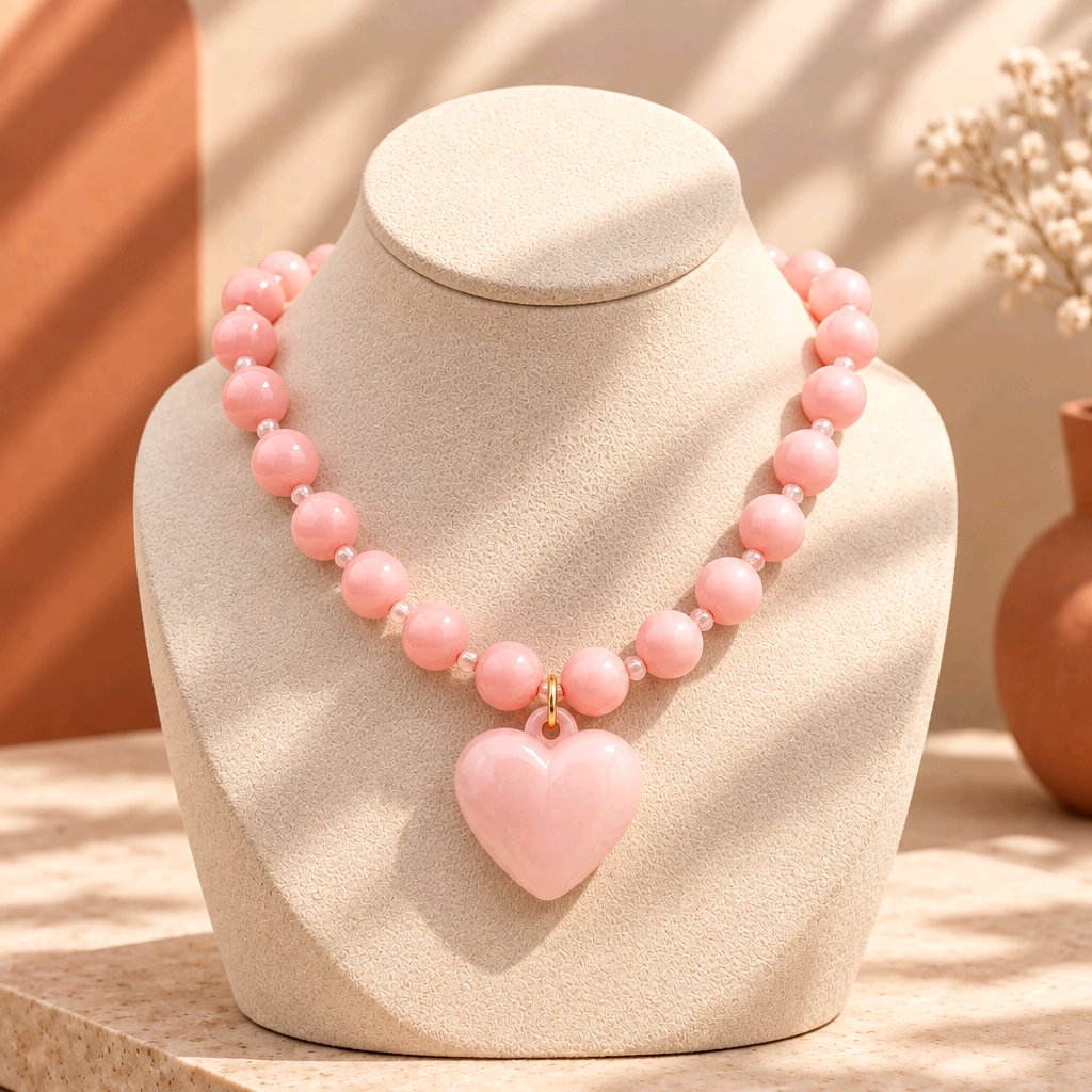 Collar rodio blanco corazón rojo