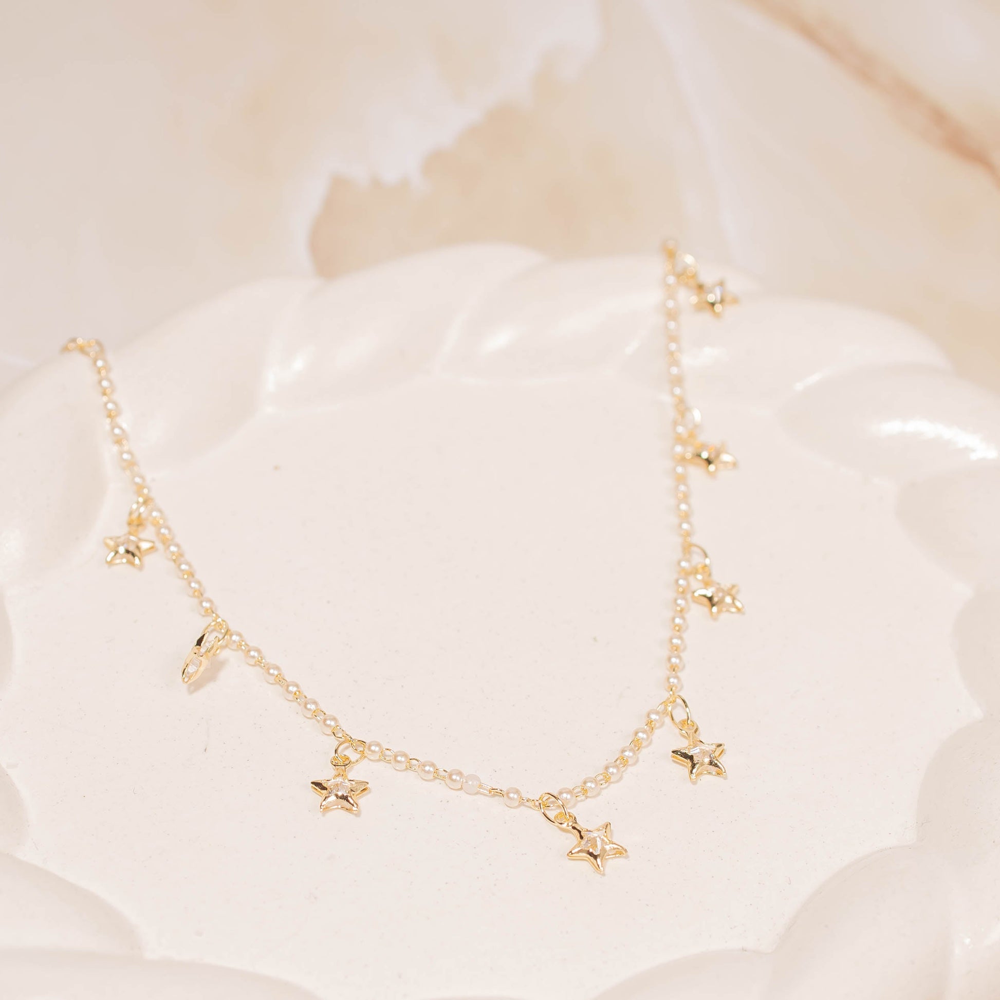 Tobillera mini perlas estrellas