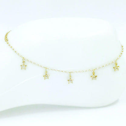 Tobillera mini perlas estrellas